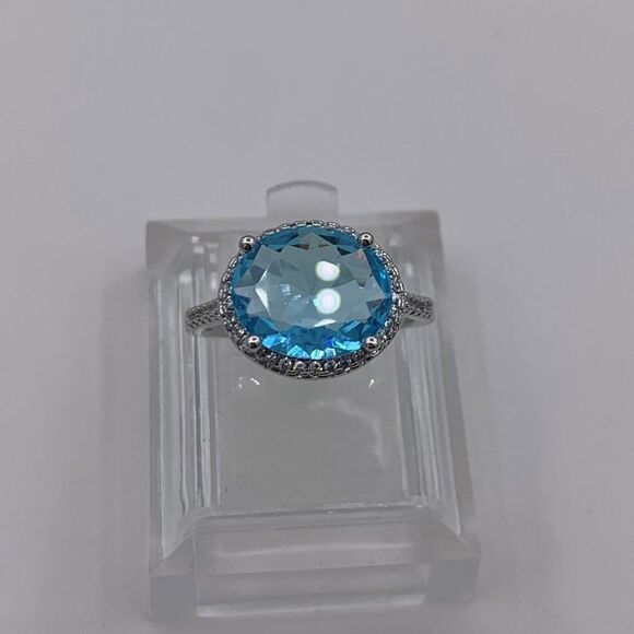 NWOT, fashion jewellery, rhodium plated, AAA CZ topaz, sky blue, sz 7, gorgeous! - Picture 1 of 8